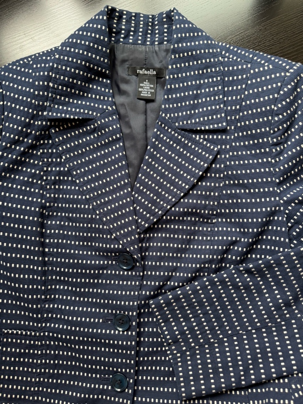 Rafaella Navy Patterned Blazer Women Size 8 Tailored Jacket Work Office - Picture 9 of 9